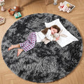 Andency Tie-Dyed Dark Grey Round Area Rug for Living Room, 6x6 Shag Rug for Bedroom, Fluffy Circle Carpet for Home Decor, Room, Fuzzy Plush Circular Rug for Dorm Playroom