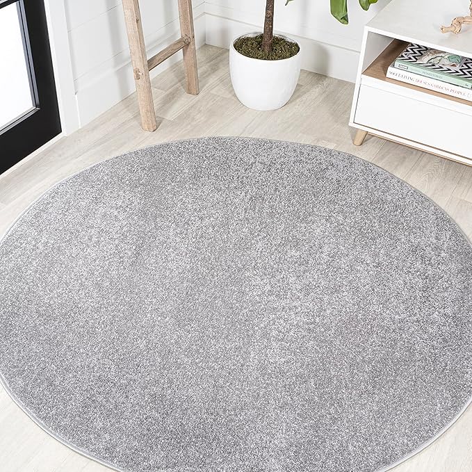 Eyely UES100A-8R Supersoft Haze Solid Low-Pile Indoor Area Rug, Coastal, Bohemian, Minimalist, Classic, Casual for Bedroom,Kitchen,Living Room,Non Shedding,Easy-Washing, Gray, 8' Round