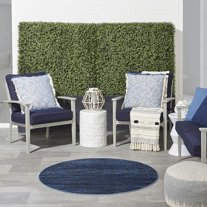 Nourison Home Nourison Essentials Midnight Blue 4' x Round Area Rug - Easy Clean, Non Shedding, Bed Room, Living Room, Dining Room, Kitchen (4' x Round)