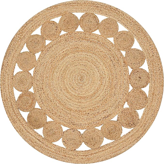 Savi Home Hand Woven Jute Braided Dot Rug, 3' Round - Natural, Reversible Area Rugs for Living Room, Farmhouse, Kitchen, Handcrafted 3 Feet Round Area Rugs - Natural