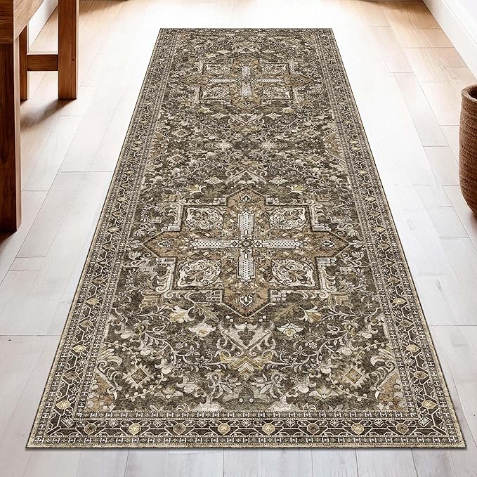 Washable Runner Rug 2x6 | Non Slip Rug Runners for Hallways, Entryways, Kitchens, Bathrooms, Bedrooms | Ultra-Soft Flannel Carpet Runners with Rubber Backing (Moss, 2x6)