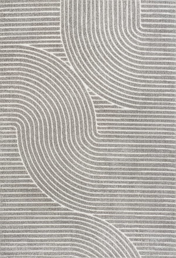 JONATHAN Y Hallie High-Low Curve Gray/Ivory Indoor/Outdoor Area Rug, 5x8, Minimalist, Pet Friendly, Non-Shedding, Stain Resistant, Hose-Washable for Backyard, Patio, Porch (SCN100A-5)