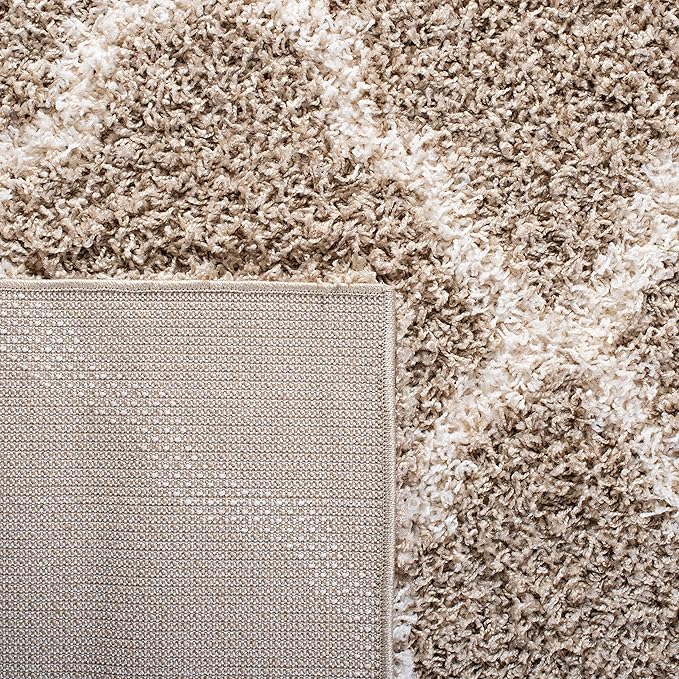 SAFAVIEH Dallas Shag Collection Accent Rug - 3' x 5', Beige & Ivory, Trellis Design, Non-Shedding & Easy Care, 1.5-inch Thick Ideal for High Traffic Areas in Entryway, Living Room, Bedroom (SGD257D)