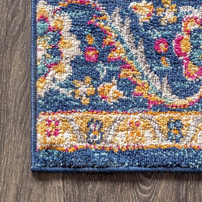JONATHAN Y Boho Vintage Blue/Multi Indoor Area Rug, 9x12, Bohemian Flair Medallion, Floral Easy-Cleaning High Traffic for Living Room, Bedroom, Kitchen, Pet-Friendly, Non-Shedding (BMF106A-9)