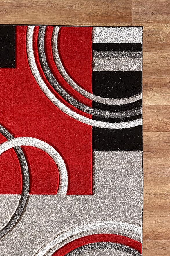 GLORY RUGS Area Rug Modern 5x7 Red Soft Hand Carved Contemporary Floor Carpet with Premium Fluffy Texture for Indoor Living Dining Room and Bedroom Area
