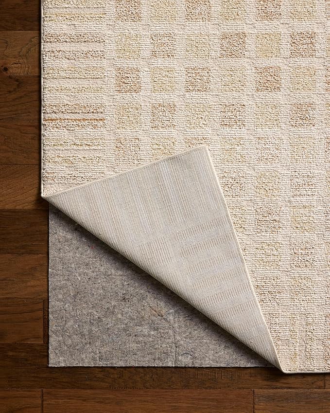 Loloi Chris Loves Julia Calvin Collection CLV-03 Bone/Natural 7'-10" x 7'-10" Round Area Rug Checkered Neutral Soft Living Room Bedroom Carpet