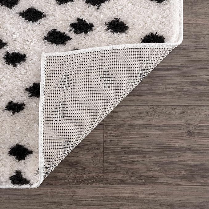 Hauteloom Tilos Dalmatian Hallway, Entryway Shag Runner Rug - Shaggy Runner Rug - Dot Pattern - High Plush Pile - Black, White - 2'7" x 7'3"
