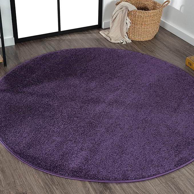 Eyely UES100N-4R Supersoft Haze Solid Low-Pile Indoor Area Rug, Coastal, Bohemian, Minimalist, Classic, Casual for Bedroom,Kitchen,Living Room,Non Shedding,Easy-Washing, Purple, 4' Round