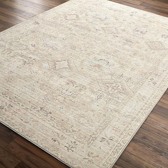 Hauteloom Nakia Bohemian Vintage Medallion Area Rug - Damask Floral Fade Look Carpet for Living Room, Bedroom - Farmhouse - Ivory, Cream, Medium Brown - 2'2" x 3'9"