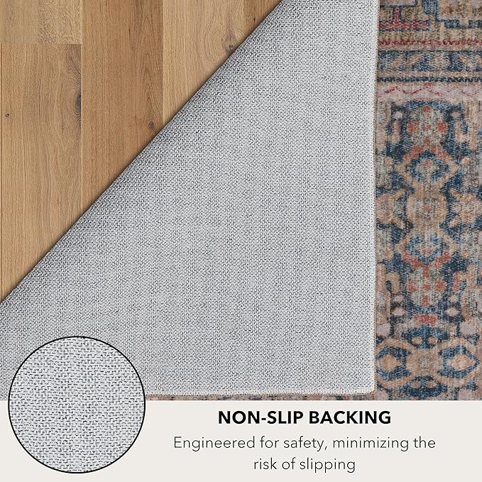 Kuden 2'6"x12 Runner Rug, Machine Washable Area Rug with Non-Slip Backing, Vintage Style, Soft, Easy Clean, Low Pile Rug for Hallway, Entryway, Kitchen, Bedroom