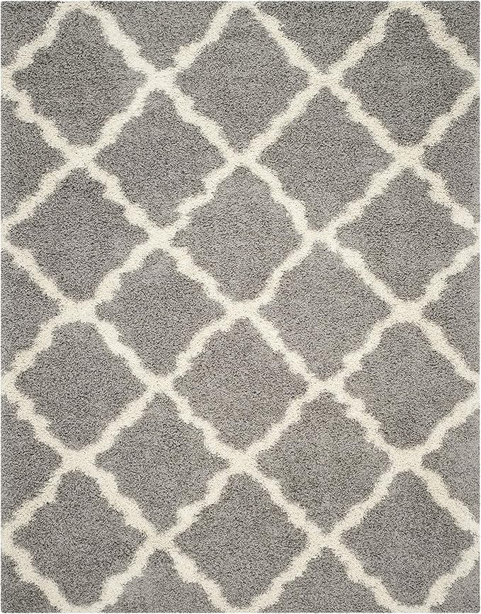 SAFAVIEH Area Rug 8x10 - Dallas Shag Collection - Large - Grey & Ivory, Trellis Pattern, Non-Shedding & Easy Cleaning, Plush Thick Pile, Ideal for Living Room, Bedroom, Dining Space (SGD257G)