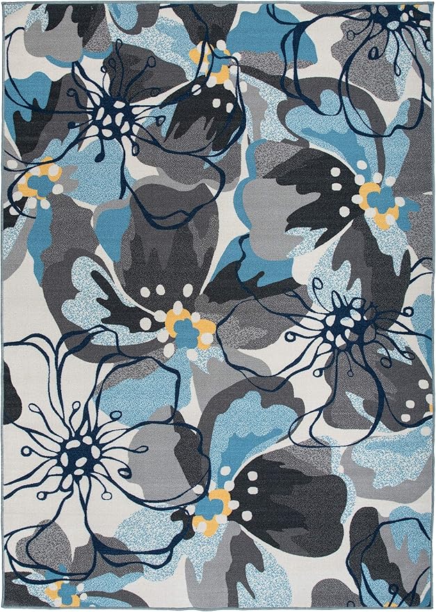 Rugshop Gray Large Floral Non-Slip Area Rug Fade Resistant for Living Room, Dining Room and Bedroom, 6'6" x 9'