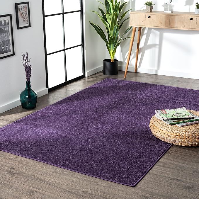 Eyely UES100N-14 Supersoft Haze Solid Low-Pile Indoor Area Rug, Coastal, Bohemian, Minimalist, Classic, Casual for Bedroom,Kitchen,Living Room,Non Shedding,Easy-Washing, Purple, 10 X 14