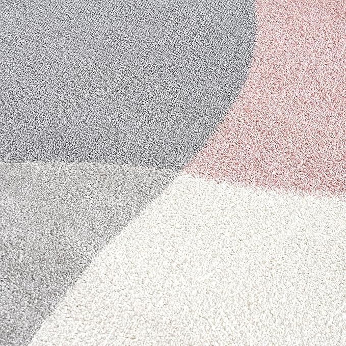 Abani Rugs Cream and Pink 6 ft. X 9 ft. Contemporary mid-Century Rug with Beige and Pink Geometric Circle. Minimalistic Design Rectangular Area Rug. Turkish Stain Resistant Area Rug.