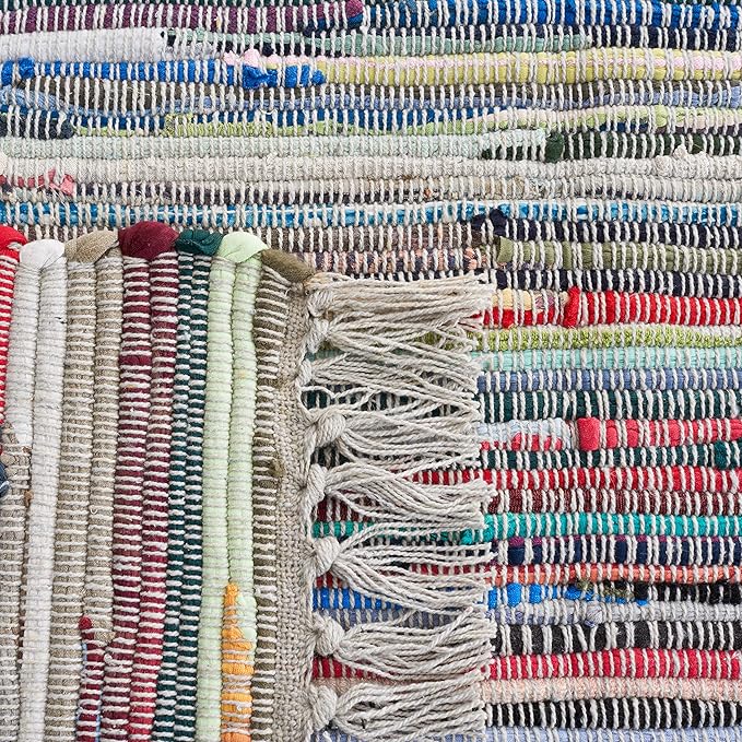 SAFAVIEH Rag Rug Collection Runner Rug - 2'3" x 7', Grey & Multi, Handmade Boho Stripe Cotton, Ideal for High Traffic Areas in Living Room, Bedroom (RAR121M)