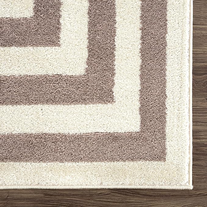 Abani Contemporary Beige & Ivory 5'3" x 7'6"(5'x8') Area Rug, Contrasting Geometric Modern Stripe Symmetrical Living Room Carpet Rugs