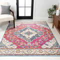 JONATHAN Y Boho Vintage Fuchsia/White Indoor Area Rug, 4x6, Bohemian Flair Medallion, Floral Easy-Cleaning High Traffic for Living Room, Bedroom, Kitchen, Pet-Friendly, Non-Shedding (BMF106C-4)