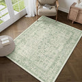 Sage Green Area Rug 4x5 Washable Office Entryway Carpet Vintage Distressed Non Slip Kitchen Indoor Entry Neutral Low Pile Retro Floral Farmhouse Throw Mat for Laundry Dining Room Bedroom