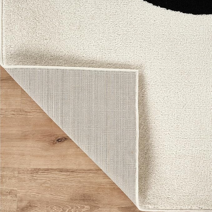 Abani Abstract Beige/Black Area Rug - 9'x12' - Modern Curved Line Design - Deco Collection - Easy to Clean - Durable for High Traffic Areas - Living Room, Dining Room - Medium Pile