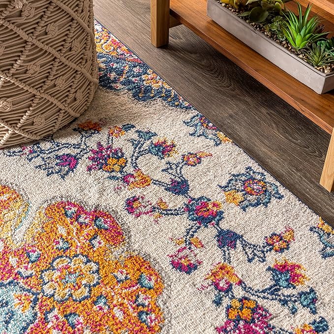 JONATHAN Y Boho Vintage Blue/Multi Runner Rug, 2x20, Bohemian Flair Medallion, Floral Easy-Cleaning High Traffic for Living Room, Bedroom, Kitchen, Pet-Friendly, Non Shedding (BMF106A-220)