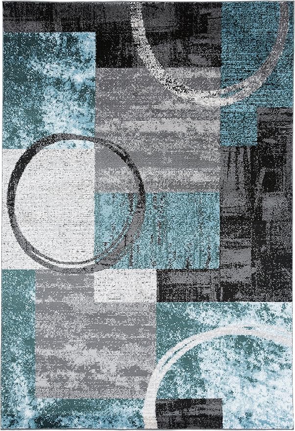 Rugshop Contemporary Circle Design Area Rug, Durable Fade-Resistant Carpet Alfombras for Bedroom, Living Room and Dining Room, Gray, 7'10" x 10'2"