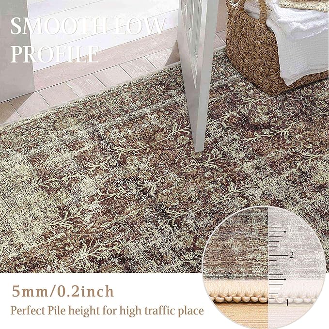 Vintage Area Rug 6x9 Rust Red Washable Living Room Large Carpet Non Slip Bedroom Indoor Office Low Pile Traditional Distressed Retro Accent Rug for Dining Room Kitchen