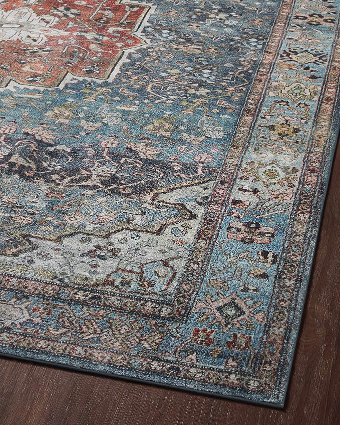 Loloi Margot Collection MAT-05 Ocean/Brick 2'-6" x 9'-6" Runner Rug feat. CloudPile, No-Shed Easy Clean Large Patterned Area Rug for Living Room, Bedroom, Dining Area