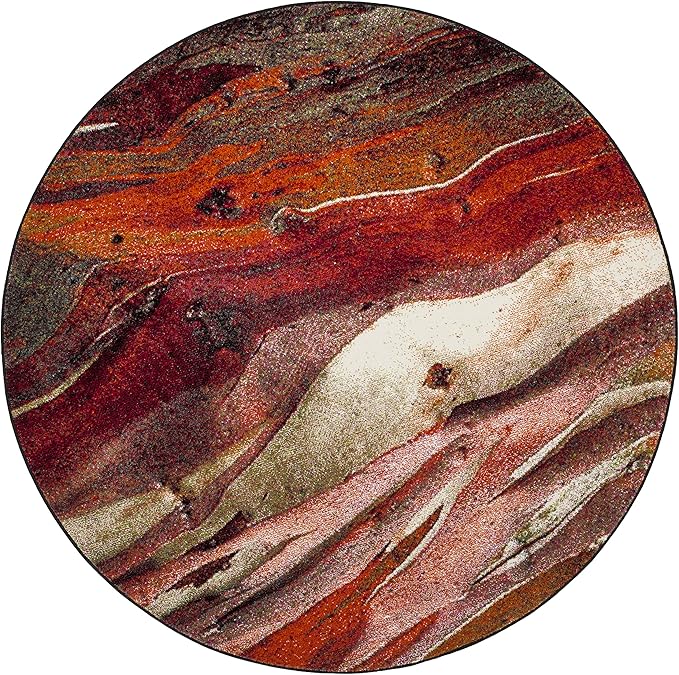 SAFAVIEH Glacier Collection 12' Round Red/Multi GLA126A Modern Abstract Non-Shedding Entryway Foyer Living Room Bedroom Kitchen Area Rug