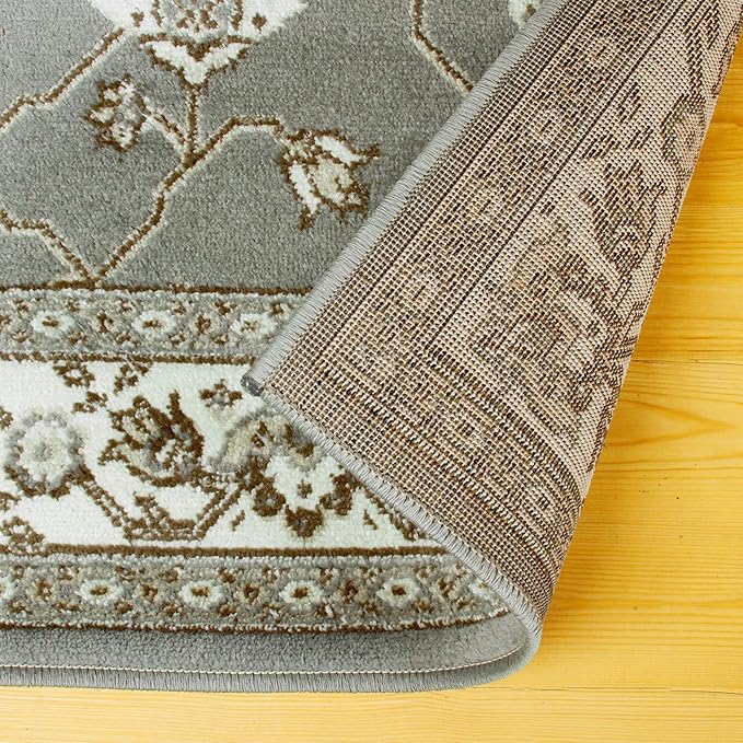 Superior Elegant Kingfield Collection Area Rug, 8mm Pile Height with Jute Backing, Classic Bordered Rug Design, Anti-Static, Water-Repellent Rugs - Slate, 2' x 3' Rug