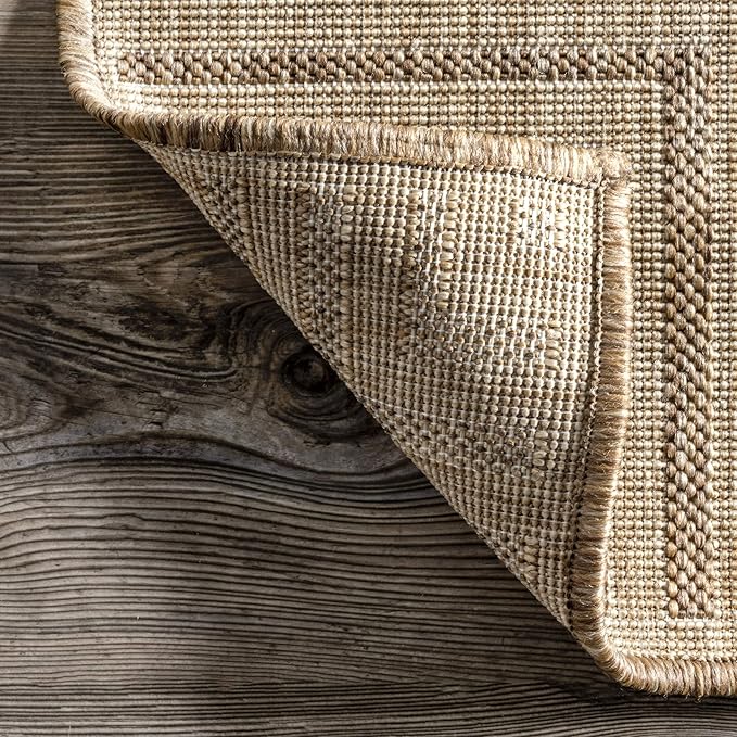 Nuloom Asha Light Brown/Ivory, 6'7" x 9', Casual, Striped Border, Soft and Cozy, High Traffic, Stain Resistant, Easy Clean, Durable Area Rug for Indoor/Outdoor Patio, Deck, Porch, Garden, Courtyard