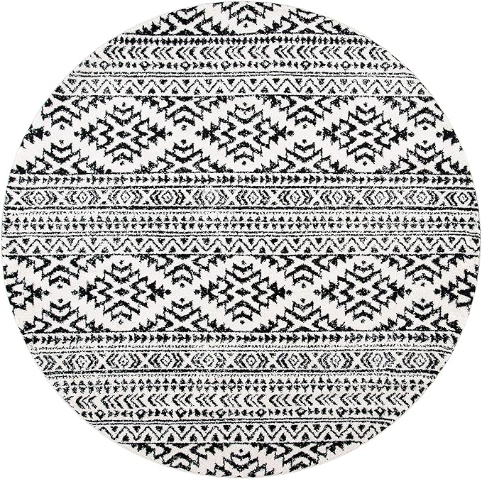 SAFAVIEH Tulum Collection Area Rug - 12' Round, Ivory & Black, Moroccan Boho Tribal Design, Non-Shedding & Easy to Clean, Ideal for Living Room, Bedroom, Dining Space (TUL272B)