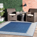 Nuloom Asha Navy/Ivory, 6'7" x 9', Casual, Striped Border, Soft and Cozy, High Traffic, Stain Resistant, Easy Clean, Durable Area Rug for Indoor/Outdoor Patio, Deck, Porch, Garden, Courtyard