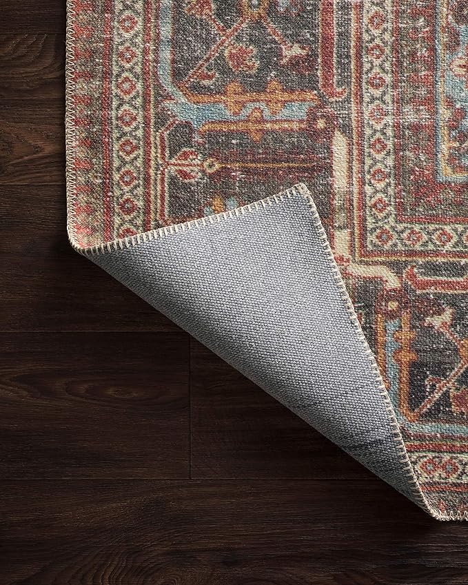 Loloi II Loren Collection LQ-13 Brick/Midnight 18" x 18", Sample Rug, Soft, Durable, Vintage, Distressed, Low Profile, Non-Shedding, Easy Clean, Living Room Rug