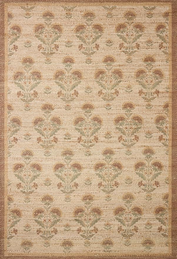 Loloi Chris Loves Julia Rue Collection RUE-01 Wheat/Sage 3'-6" x 5'-6" Accent Rug Jute Neutral Floral Living Room Bedroom Rug