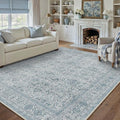 Area Rug 8x10 Blue Washable Living Room Carpet Soft Non Slip Vintage Bedroom Indoor Office Traditional Retro Distressed Large Thicker Throw Rug for Dining Room Playroom