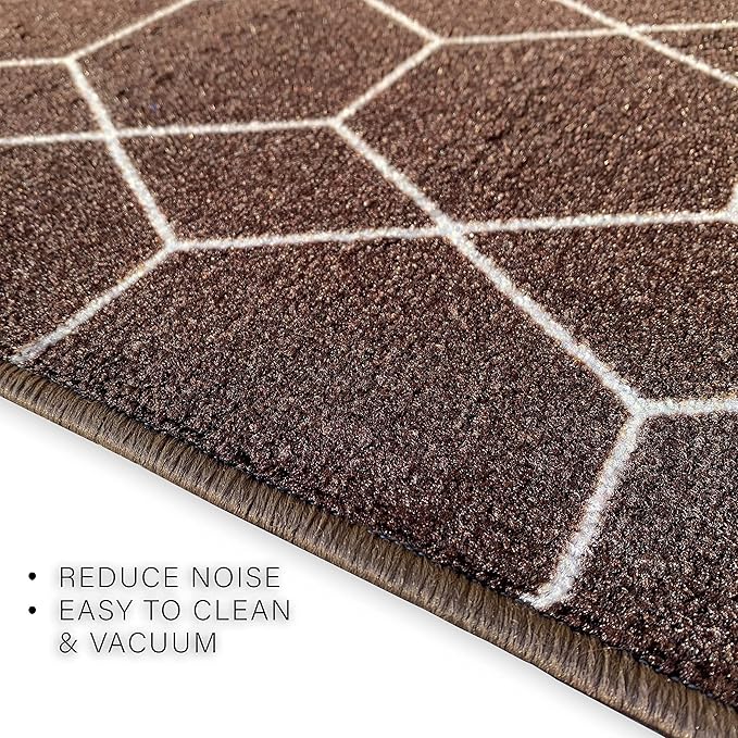 Custom Made Runner Rug for Kitchen Foyer Hallway Entry Choose Your Length Size 26 Inch Wide Geometric Lattice Design Brown Color (12 feet x 26 inch)