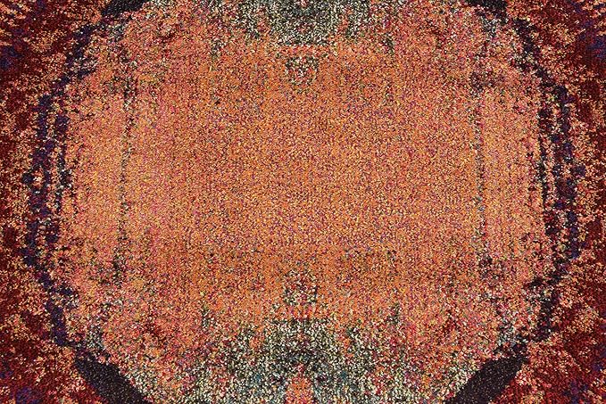 Unique Loom Estrella Collection Rustic, Distressed, Modern, Abstract Area Rug (6' 0 x 6' 0 Round, Orange/Black)