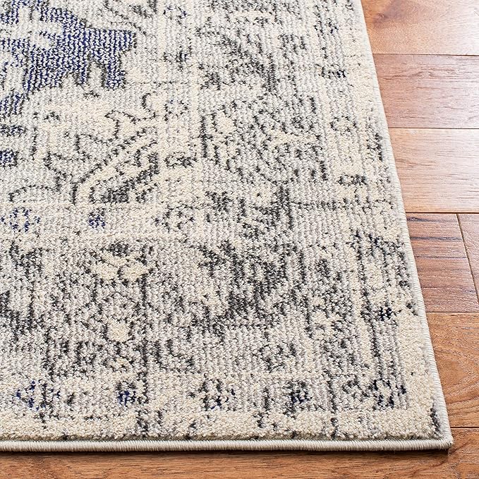SAFAVIEH Monaco Collection Area Rug - 5'1" x 7'7", Ivory & Grey, Boho Chic Medallion Distressed Design, Non-Shedding & Easy Care, Ideal for High Traffic Areas in Living Room, Bedroom (MNC243B)