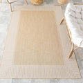 Nuloom Asha Tan/Ivory, 4' x 6', Casual, Striped Border, Soft and Cozy, High Traffic, Stain Resistant, Easy Clean, Durable Area Rug for Indoor/Outdoor Patio, Deck, Porch, Garden, Courtyard