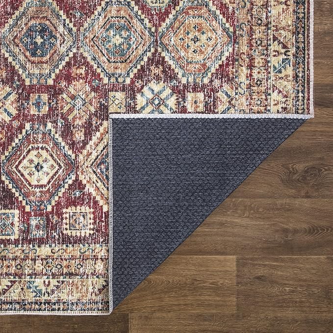Bloom Rugs Caria Washable Non-Slip 5x7 Rug - Dark Red/Multicolor Traditional Area Rug for Living Room, Bedroom, Dining Room, and Kitchen - Exact Size: 5' x 7'