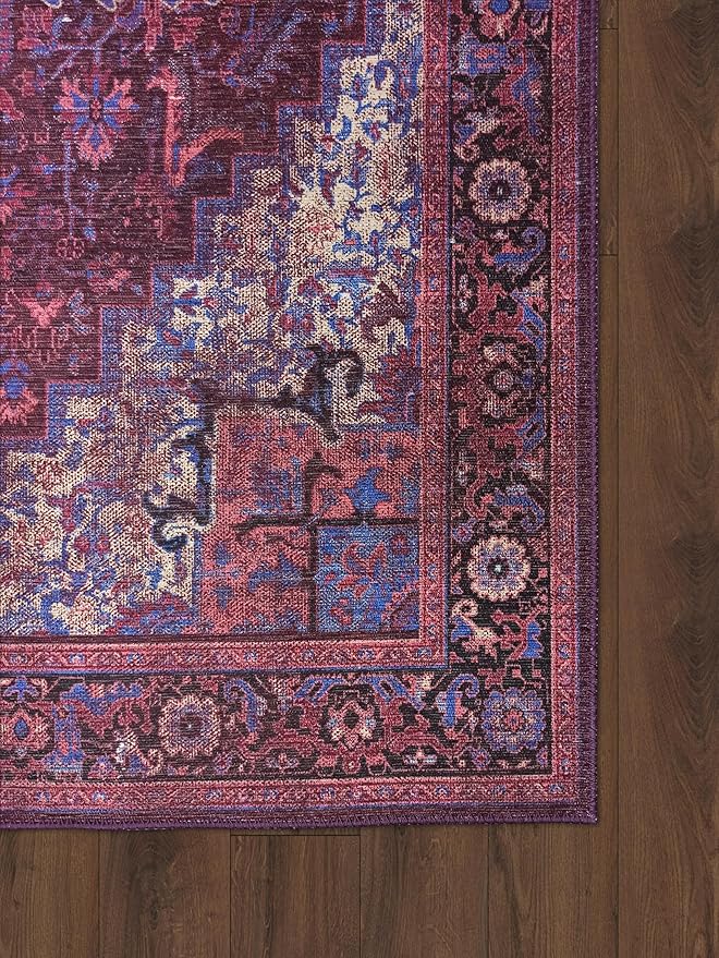 Fame Rugs Turkish Rug. Washable Vintage Oriental Antique Inspired Traditional Doormat Small Modern Area Rugs Luxury Entryway Entry Bedroom Bathroom Kitchen (398RR, 2'5 x 6'9)