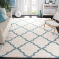 SAFAVIEH Area Rug 8x10 - Dallas Shag Collection - Large - Ivory & Light Blue, Trellis Pattern, Non-Shedding & Easy Cleaning, Plush Thick Pile, Ideal for Living Room, Bedroom, Dining Space (SGD257J)