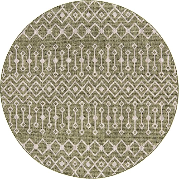 Unique Loom Outdoor Trellis Collection Area Rug - Tribal Trellis (7' 10" Round, Green/ Natural)