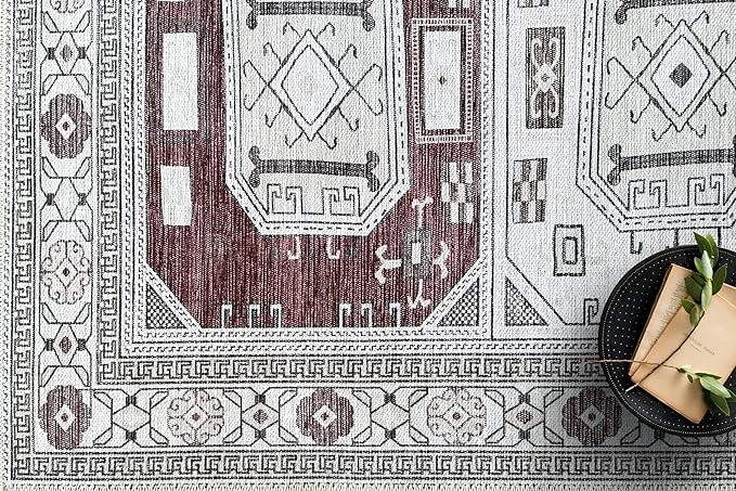 Fame Living Faded Oushak Rug, Turkish Vintage Floral Pastel Large Oversized Area Rugs for Living Room Dining Bedroom Kitchen Bathroom Nursery (848CrNv, 2' x 3')