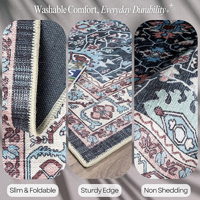 Fame Rugs Turkish Rug. Washable Vintage Oriental Antique Inspired Traditional Doormat Small Modern Area Rugs Luxury Entryway Entry Bedroom Bathroom Kitchen (409CN, 9' x 12')