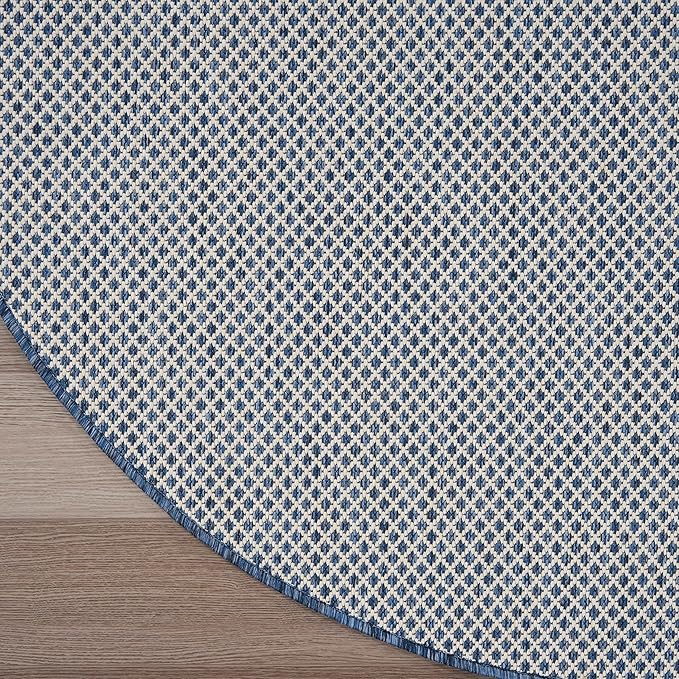 Nourison Home Courtyard Ivory Blue 5' x Round Area Rug - Easy Clean, Non Shedding, Bed Room, Living Room, Dining Room, Kitchen (5' x Round)