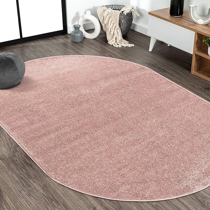 Eyely UES100P-6OV Supersoft Haze Solid Low-Pile Indoor Area Rug, Coastal, Bohemian, Minimalist, Classic, Casual for Bedroom,Kitchen,Living Room,Non Shedding,Easy-Washing, Pink, 6 X 9 Oval
