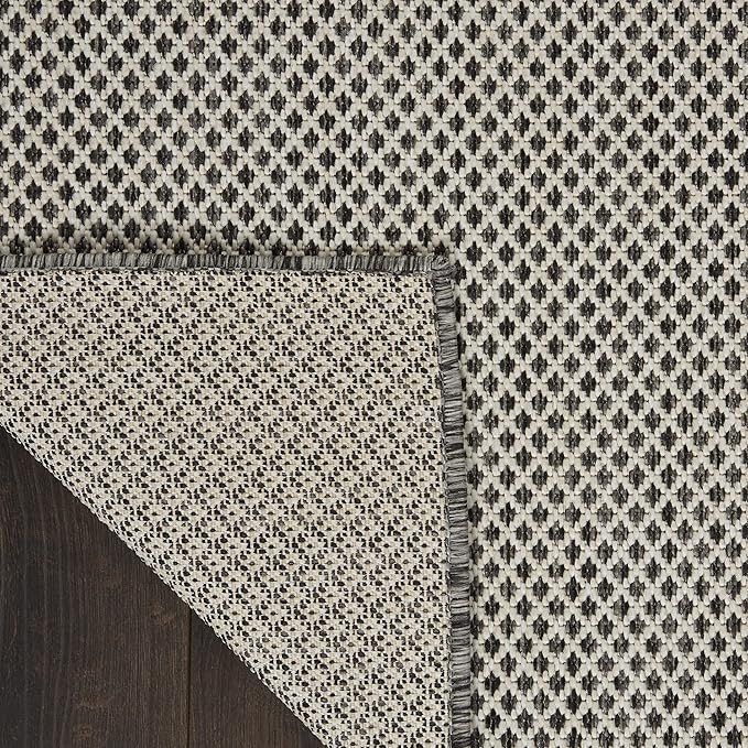 Nourison Home Courtyard Ivory Charcoal 4' x Square Area Rug - Easy Clean, Non Shedding, Bed Room, Living Room, Dining Room, Kitchen (4' x Square)
