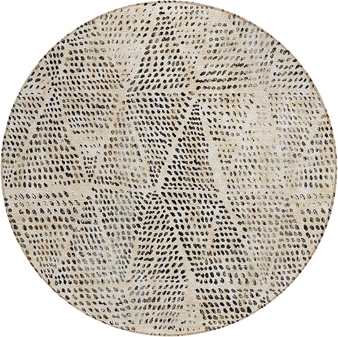 Addison Rugs Chantille ACN591 Beige 8' x 8' Indoor Outdoor Round Rug, Easy Clean, Machine Washable, Non Shedding, Bedroom, Living Room, Dining Room, Kitchen, Patio Rug