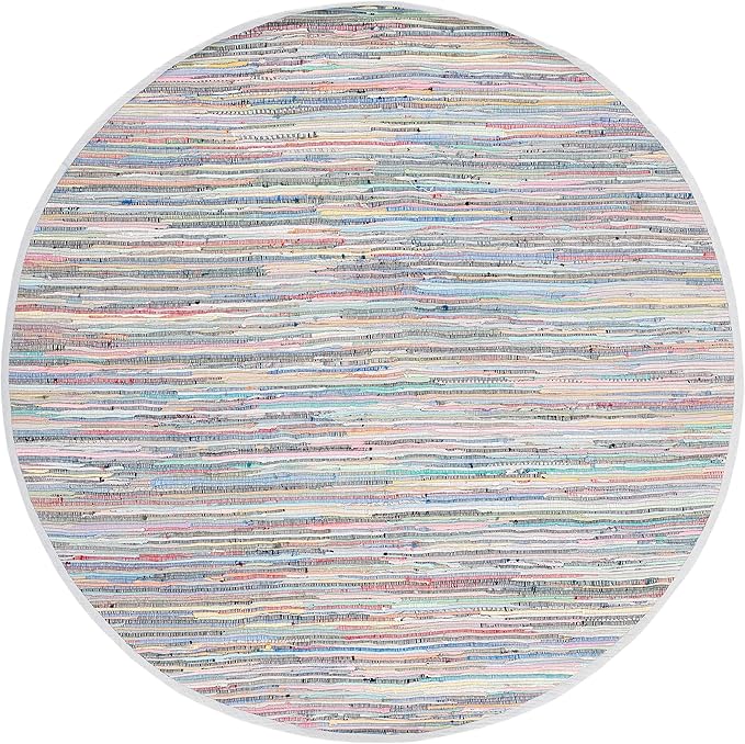 SAFAVIEH Rag Rug Collection 6' Round Grey/Multi RAR121M Handmade Boho Stripe Cotton Area Rug